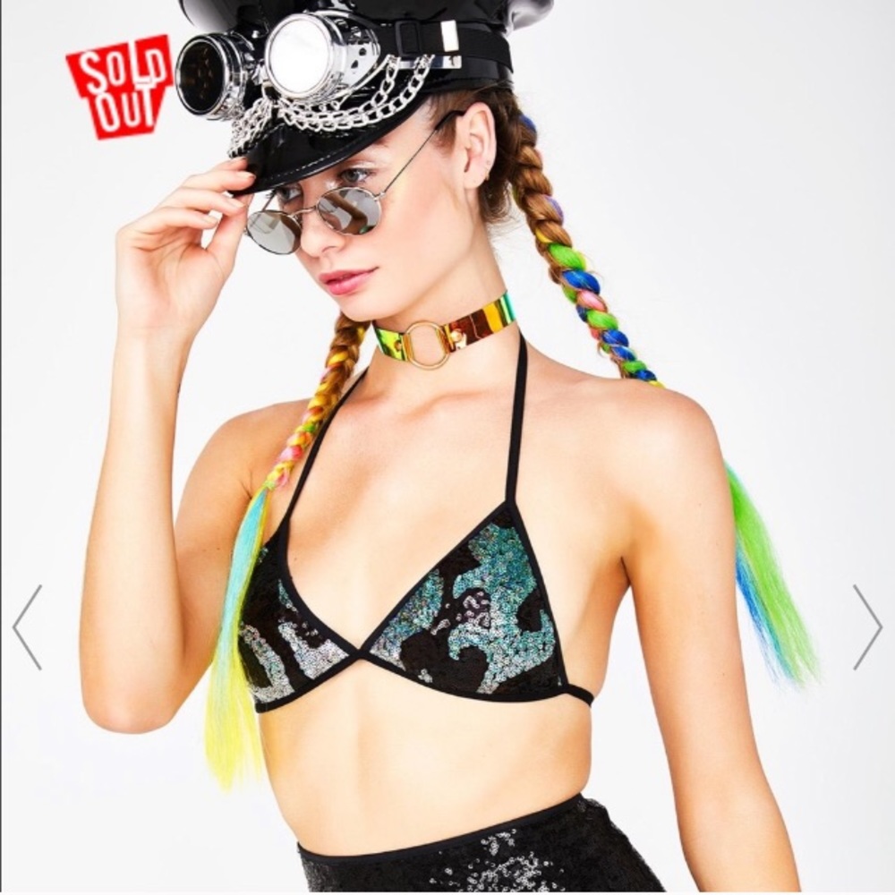 Go Guy Fire Flame Bra Bralette Burning man sequin - Picture 2 of 5